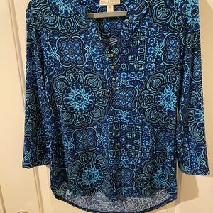 Dana Buchman Blue & Aqua Medallion Print Tunic
